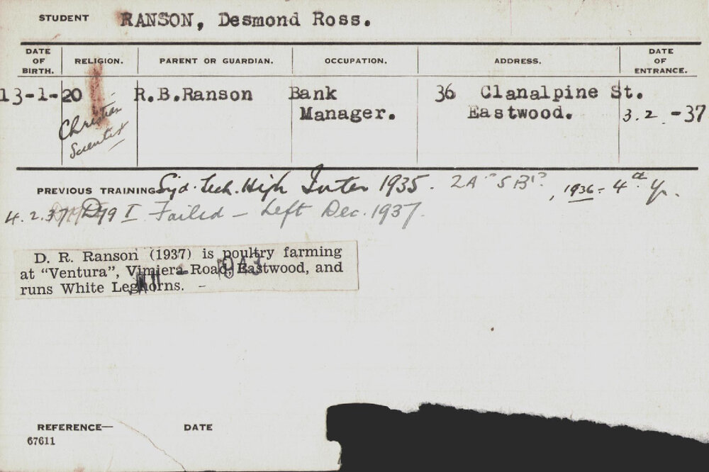 RANSON, Desmond Ross (Dairying)
