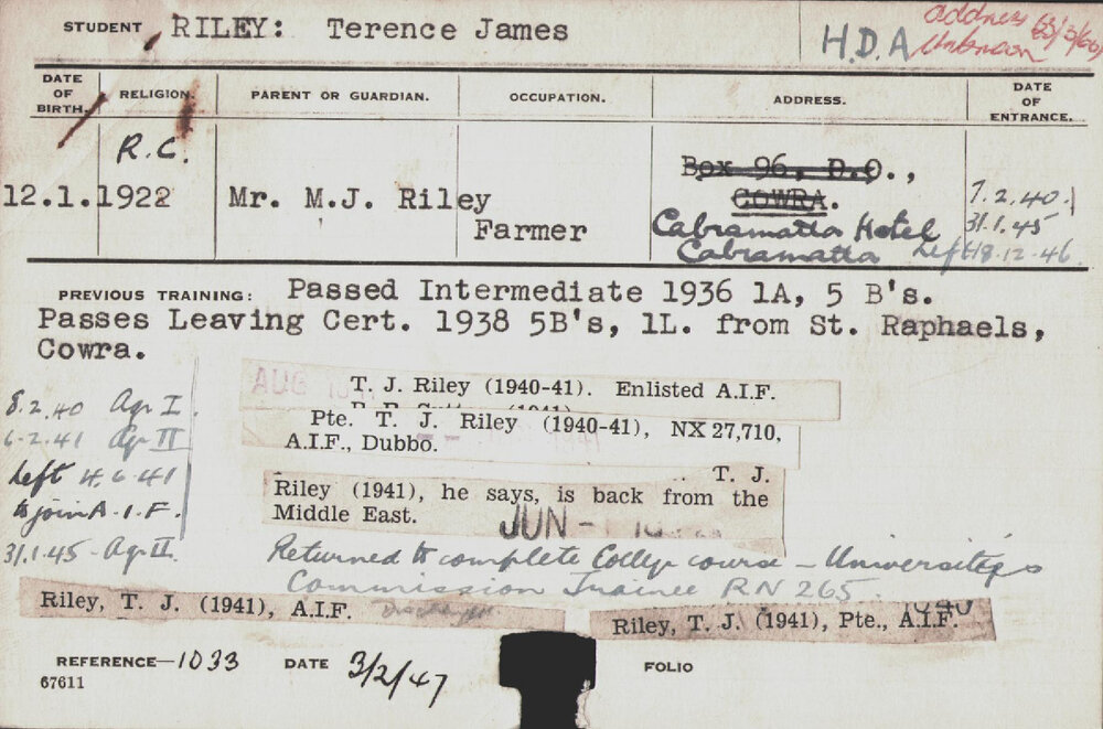 RILEY, Terence James (Hawkesbury Diploma of Agriculture (HDA))