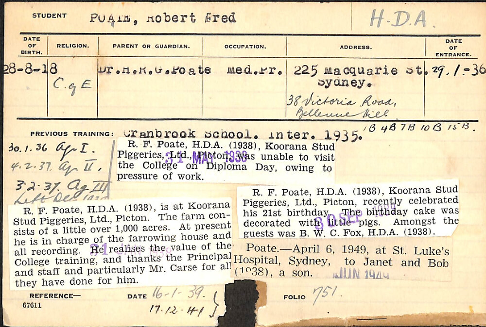 POATE, Robert Fred (Hawkesbury Diploma of Agriculture (HDA))