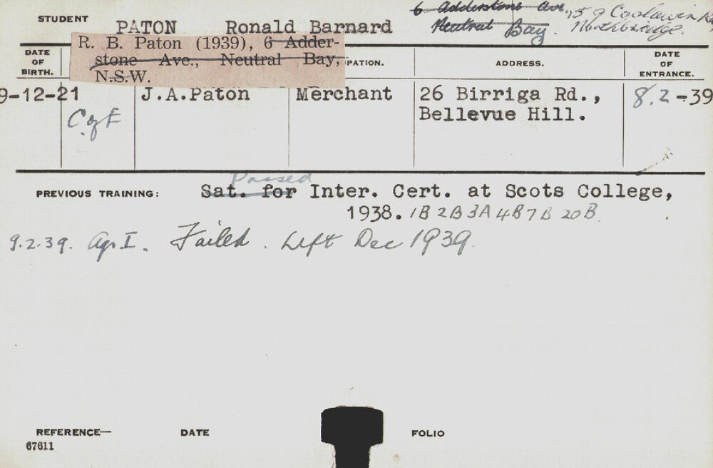 PATON, Ronald Bernard (Hawkesbury Diploma of Agriculture (HDA))