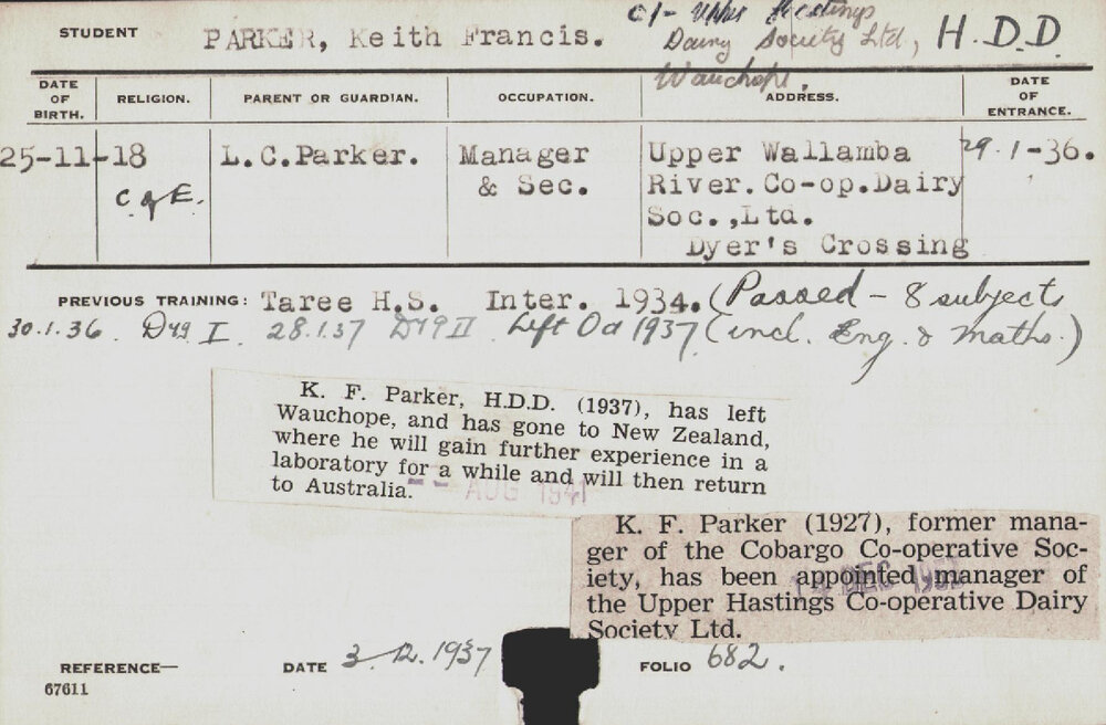 PARKER, Keith Francis (Hawkesbury Diploma in Dairy (HDD))
