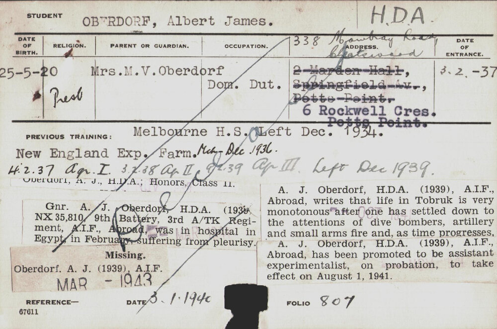 OBERDORF, Albert James (Hawkesbury Diploma of Agriculture (HDA))