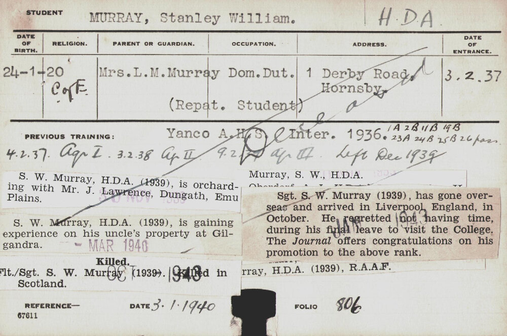 MURRAY, Stanley William (Hawkesbury Diploma of Agriculture (HDA))