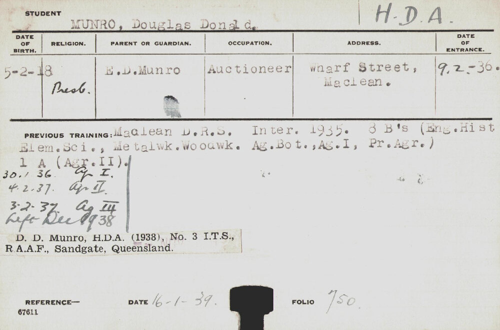 MUNRO, Douglas Donald (Hawkesbury Diploma of Agriculture (HDA))