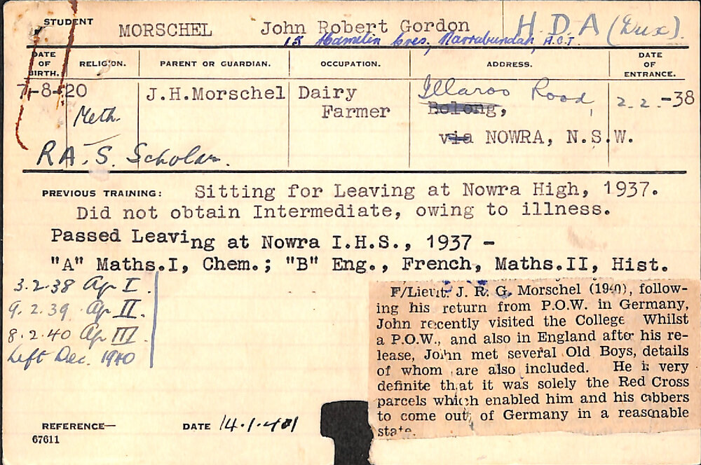 MORSCHEL, John Robert Gordon (Hawkesbury Diploma of Agriculture (HDA))