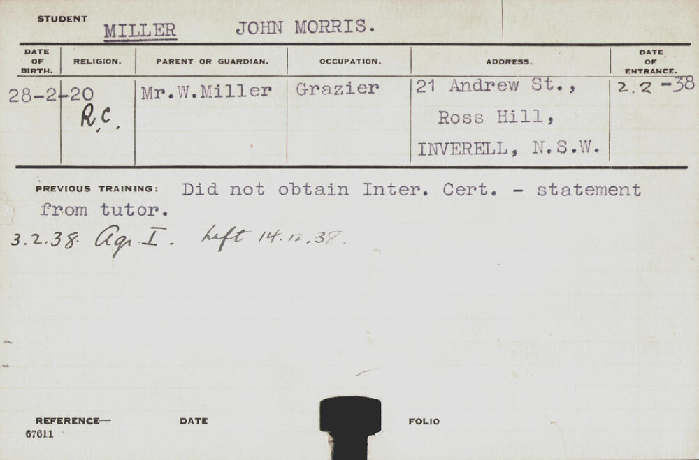 MILLER, John Morris (Hawkesbury Diploma of Agriculture (HDA))