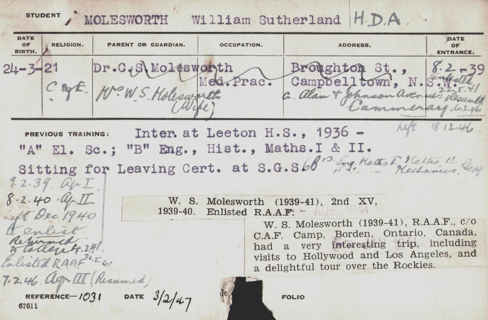 MOLESWORTH, William Sutherland (Hawkesbury Diploma of Agriculture (HDA))