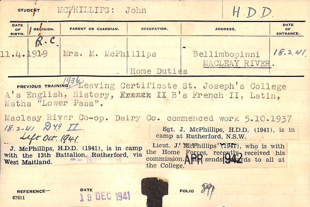 MCPHILLIPS, John (Hawkesbury Diploma in Dairy (HDD))