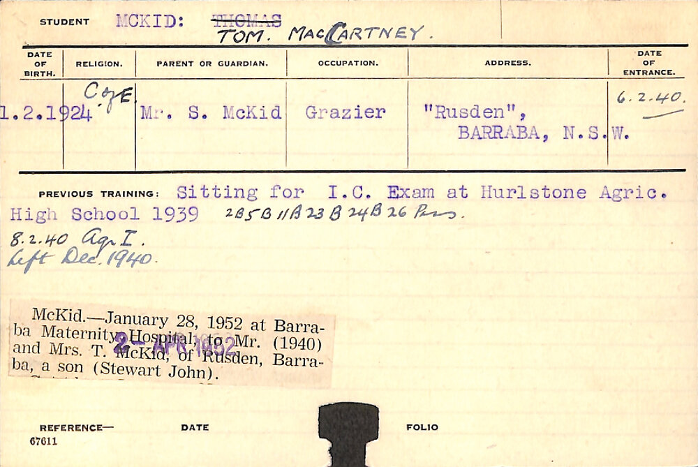 MCKID, Tom MacCartney (Hawkesbury Diploma of Agriculture (HDA))