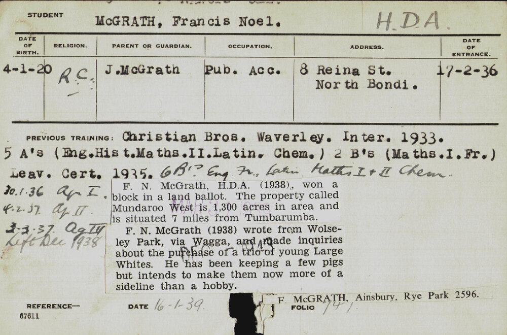 MCGRATH, Francis Noel (Hawkesbury Diploma of Agriculture (HDA))