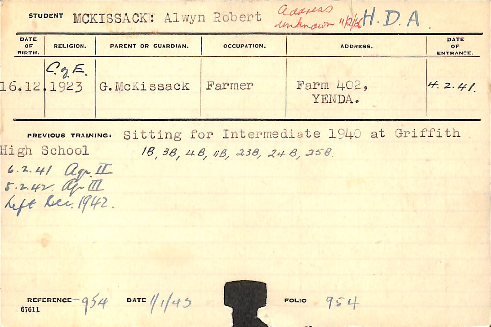 MCKISSACK, Alwyn Robert (Hawkesbury Diploma of Agriculture (HDA))