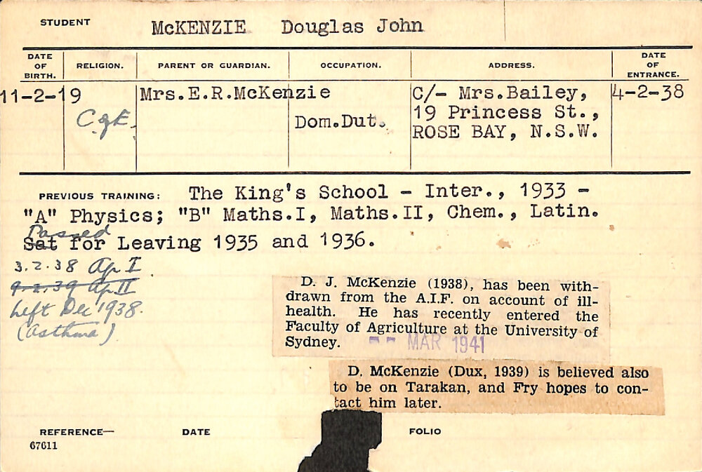 MCKENZIE, Douglas John (Hawkesbury Diploma of Agriculture (HDA))