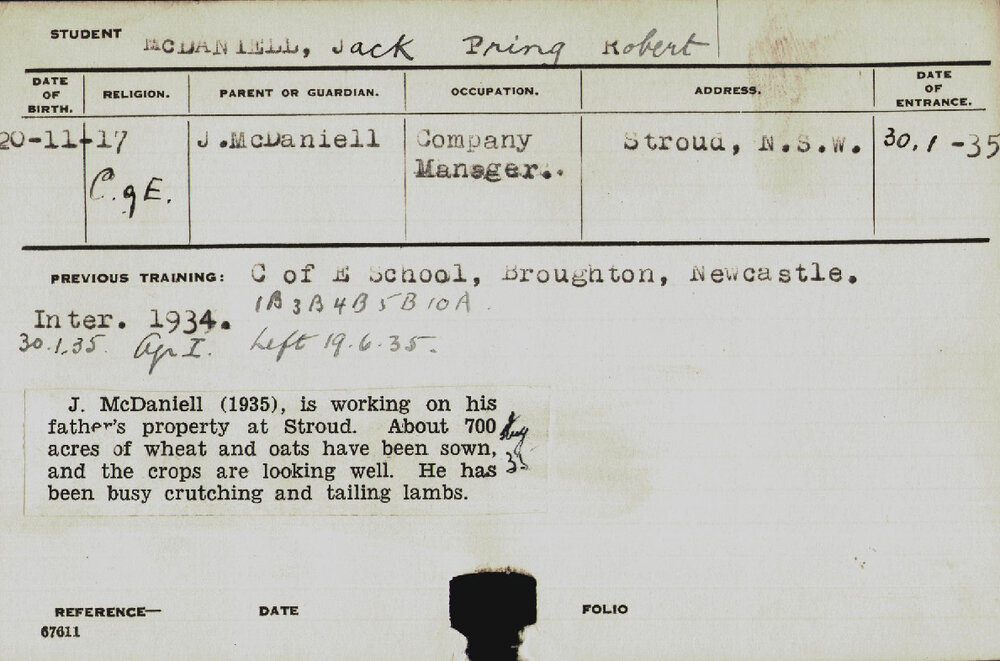 MCDANIELL, Pring Robert (Hawkesbury Diploma of Agriculture (HDA))
