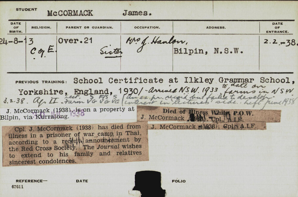 MCCORMACK, James (Hawkesbury Diploma of Agriculture (HDA))