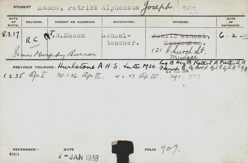 MASON, Patrick Alphonsus Joseph (Hawkesbury Diploma of Agriculture (HDA))