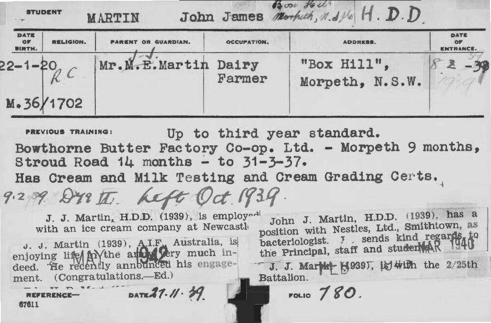 MARTIN, John James (Hawkesbury Diploma in Dairy (HDD))