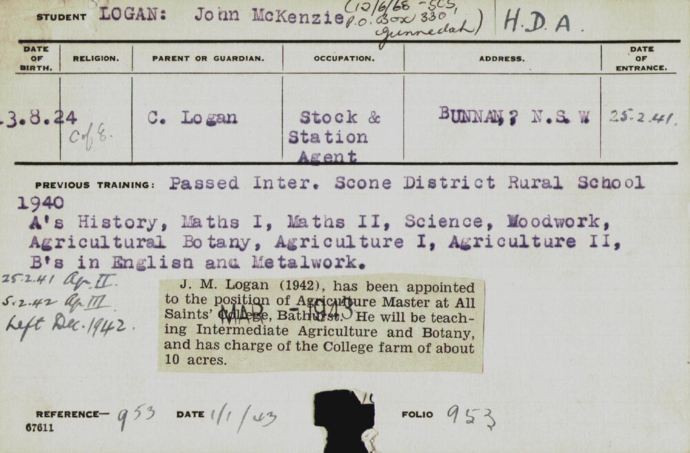 LOGAN, John McKenzie (Hawkesbury Diploma of Agriculture (HDA))