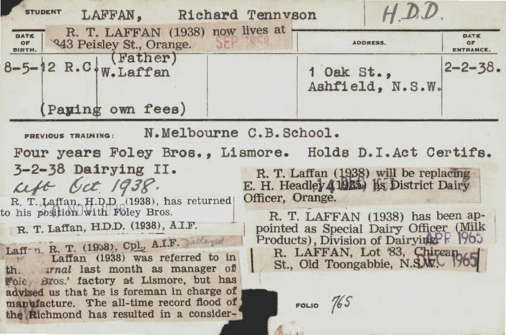 LAFFAN, Richard Tennyson (Hawkesbury Diploma in Dairy (HDD))