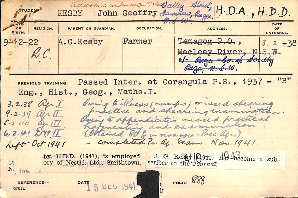 KESBY, John Geoffry (Hawkesbury Diploma of Agriculture (HDA)/ Hawkesbury Diploma in Dairy (HDD))