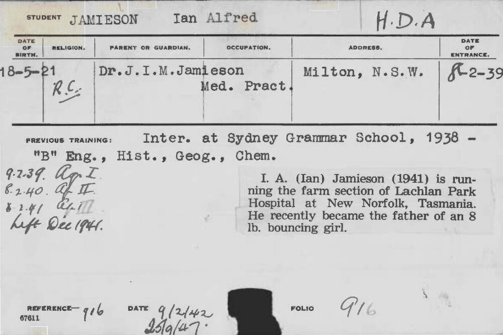 JAMIESON, Ian Alfred (Hawkesbury Diploma of Agriculture (HDA))