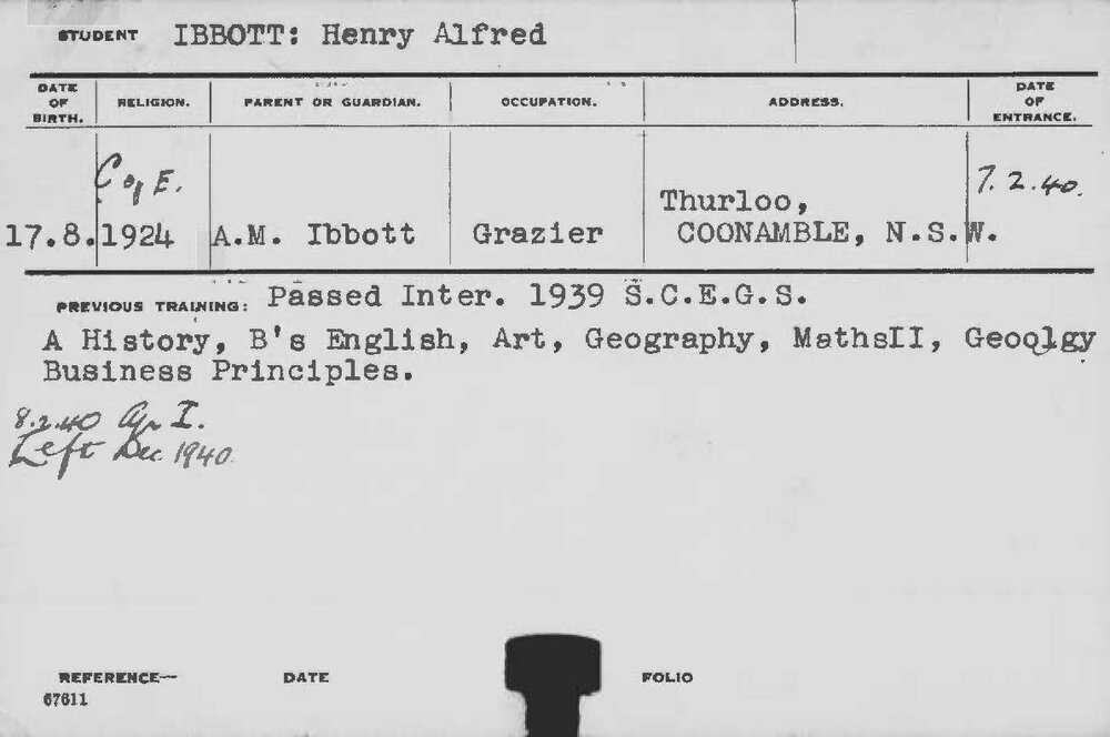 IBBOTT, Henry Alfred (Hawkesbury Diploma of Agriculture (HDA))