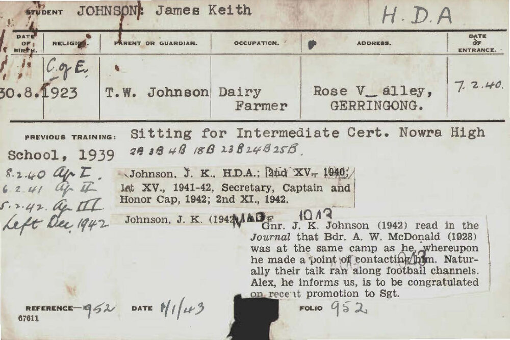 JOHNSON, James Keith (Hawkesbury Diploma of Agriculture (HDA))
