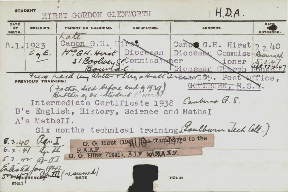 HIRST, Gordon Glenworth (Hawkesbury Diploma of Agriculture (HDA))