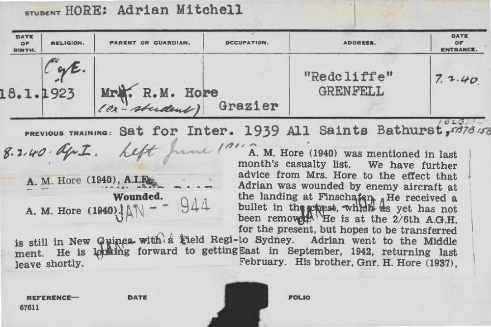 HORE, Adrian Mitchell (Hawkesbury Diploma of Agriculture (HDA))