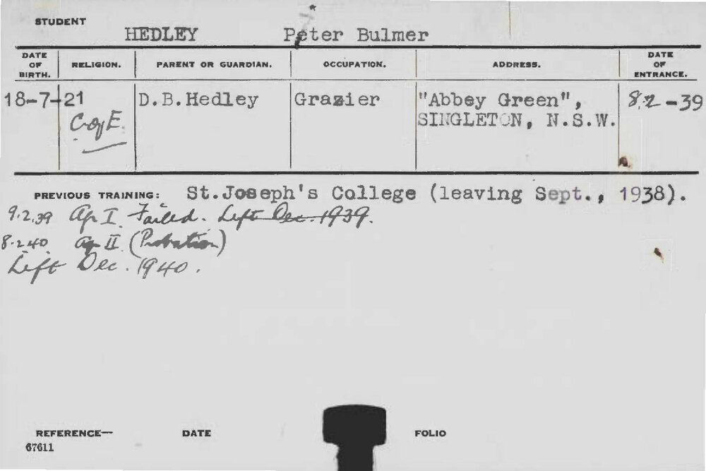 HEDLEY, Peter Bulmer (Hawkesbury Diploma of Agriculture (HDA))