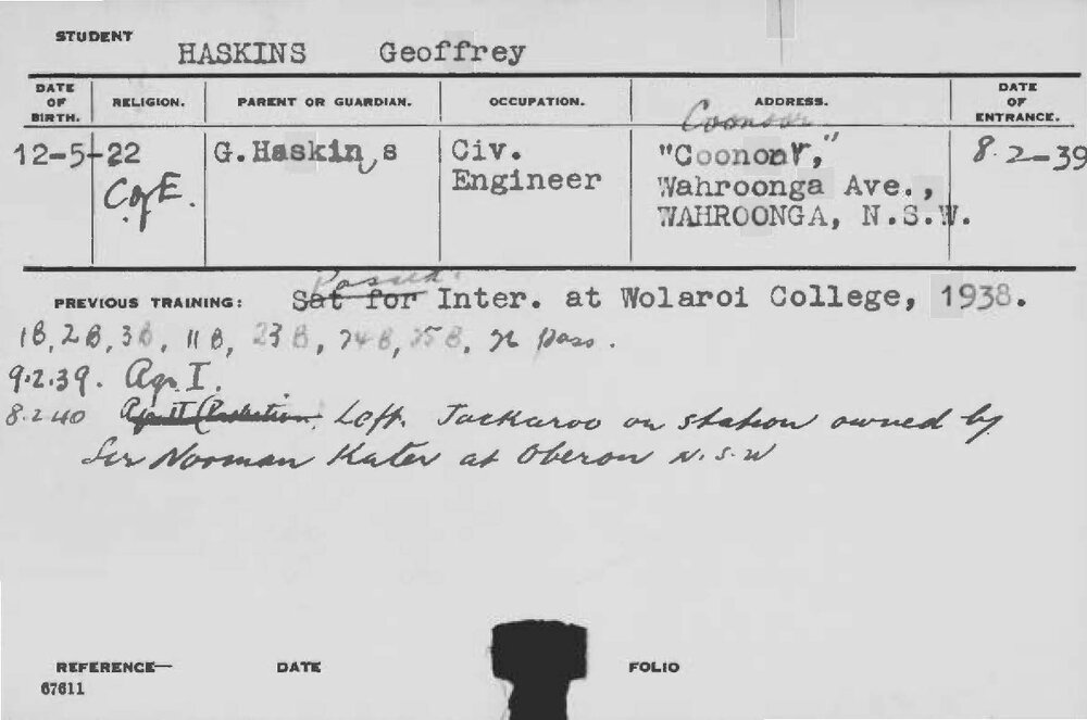 HASKINS, Geoffrey (Hawkesbury Diploma of Agriculture (HDA))