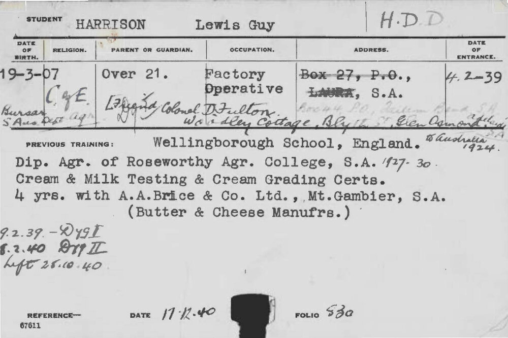HARRISON, Lewis Guy (Hawkesbury Diploma in Dairy (HDD))