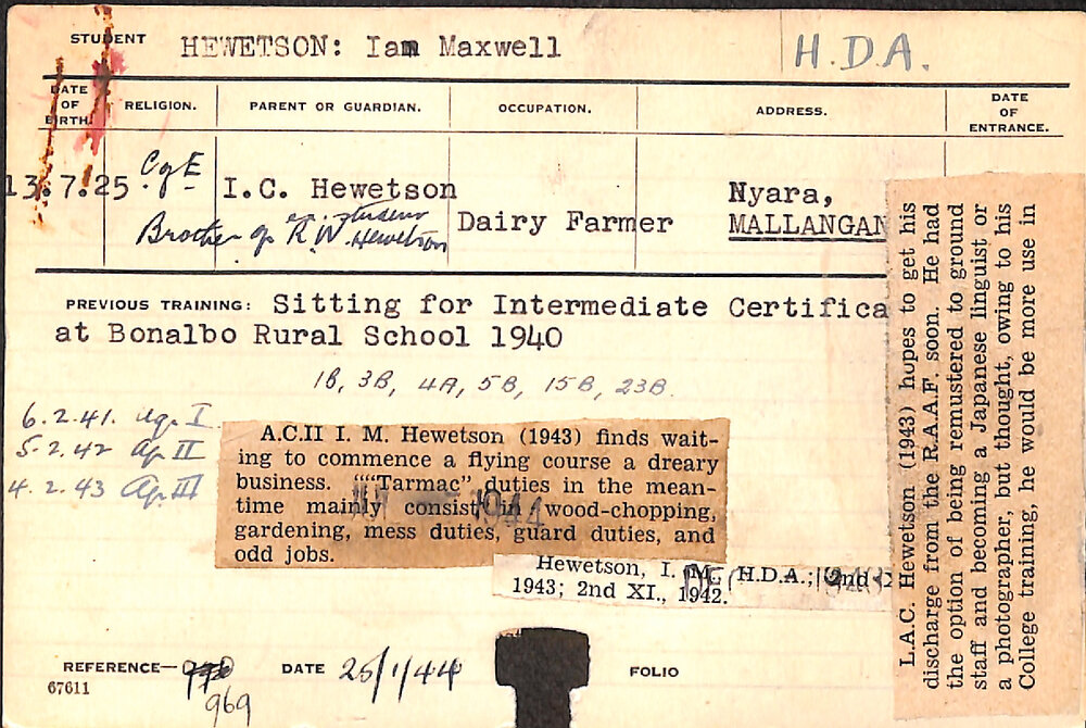 HEWETSON, Ian Maxwell (Hawkesbury Diploma of Agriculture (HDA))