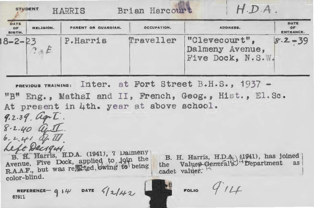 HARRIS, Brian Harcourt (Hawkesbury Diploma of Agriculture (HDA))