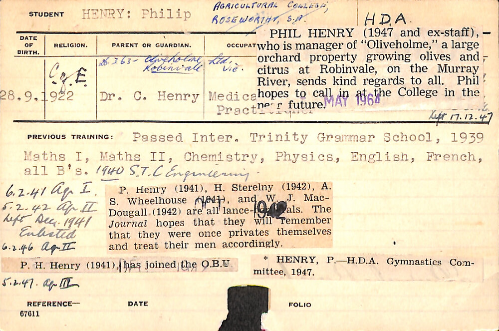 HENRY, Philip (Hawkesbury Diploma of Agriculture (HDA))