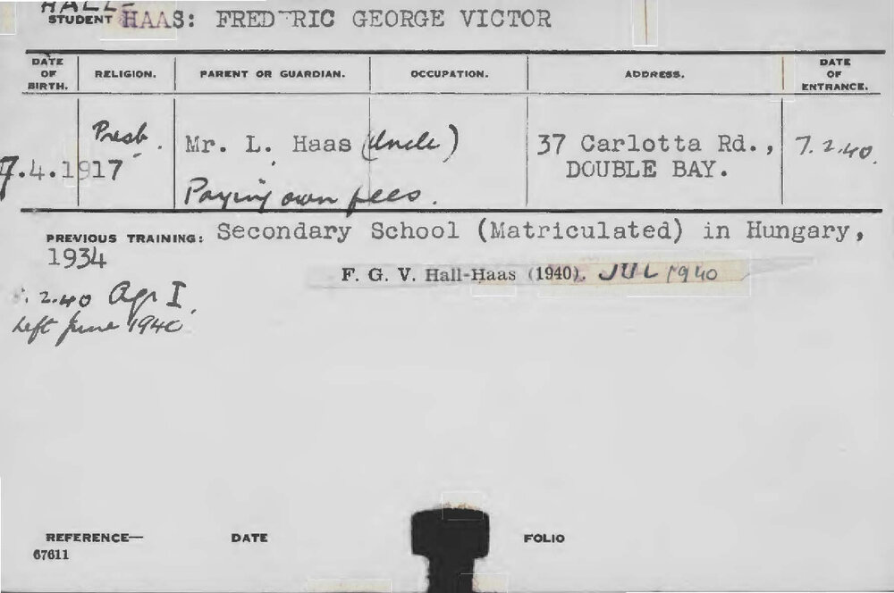 HALL-HAAS, Frederic George Victor (Hawkesbury Diploma of Agriculture (HDA))