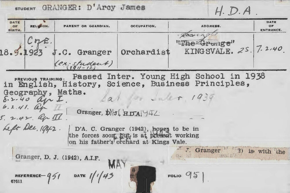 GRANGER, D'Arcy James (Hawkesbury Diploma of Agriculture (HDA))