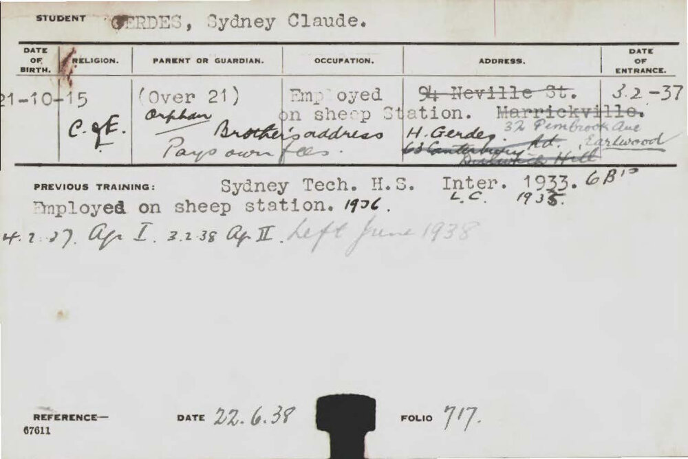 GERDES, Sydney Claude (Hawkesbury Diploma of Agriculture (HDA))