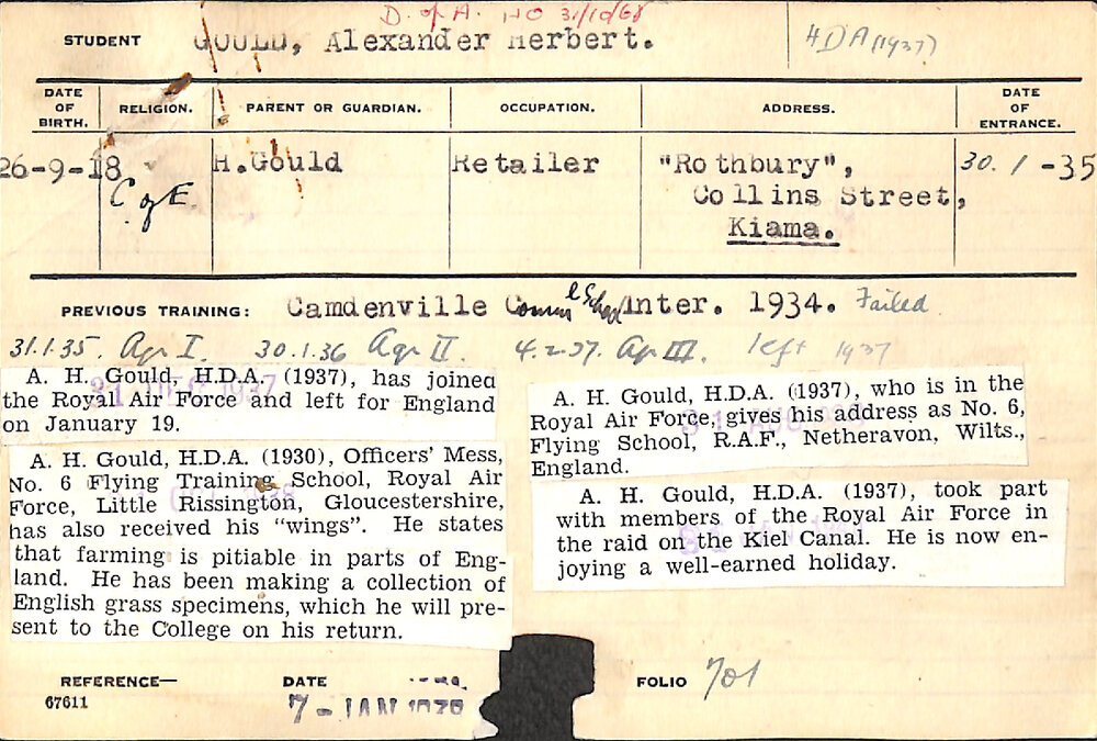 GOULD, Alexander Herbert (Hawkesbury Diploma of Agriculture (HDA))