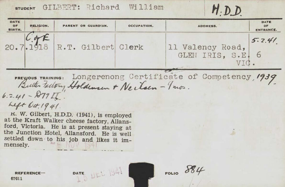 GILBERT, Richard William (Hawkesbury Diploma in Dairy (HDD))