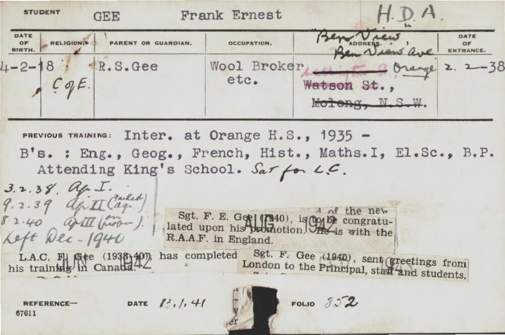 GEE, Frank Ernest (Hawkesbury Diploma of Agriculture (HDA))
