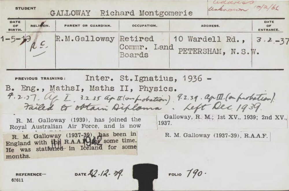 GALLOWAY, Richard Montgomerie (Hawkesbury Diploma of Agriculture (HDA))