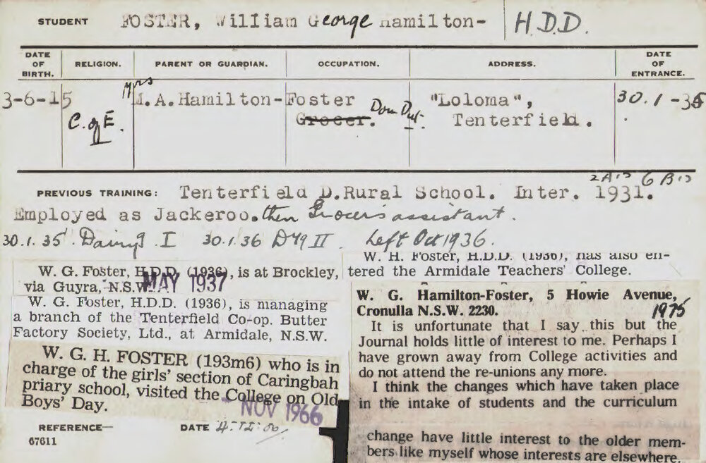 FOSTER, William George Hamilton- (Hawkesbury Diploma in Dairy (HDD))