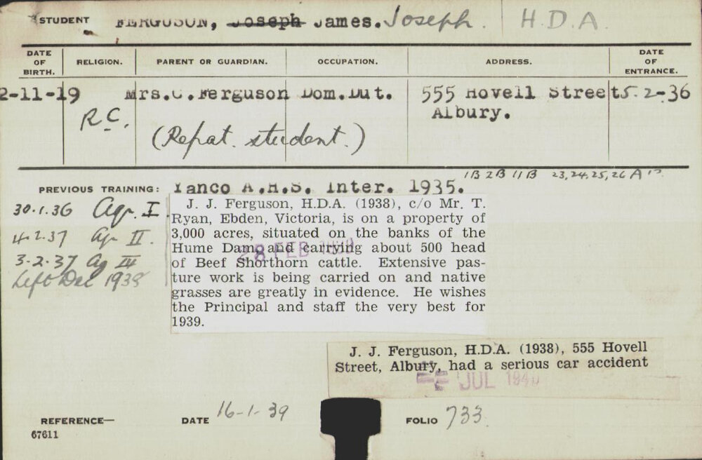 FERGUSON, James Joseph (Hawkesbury Diploma of Agriculture (HDA))