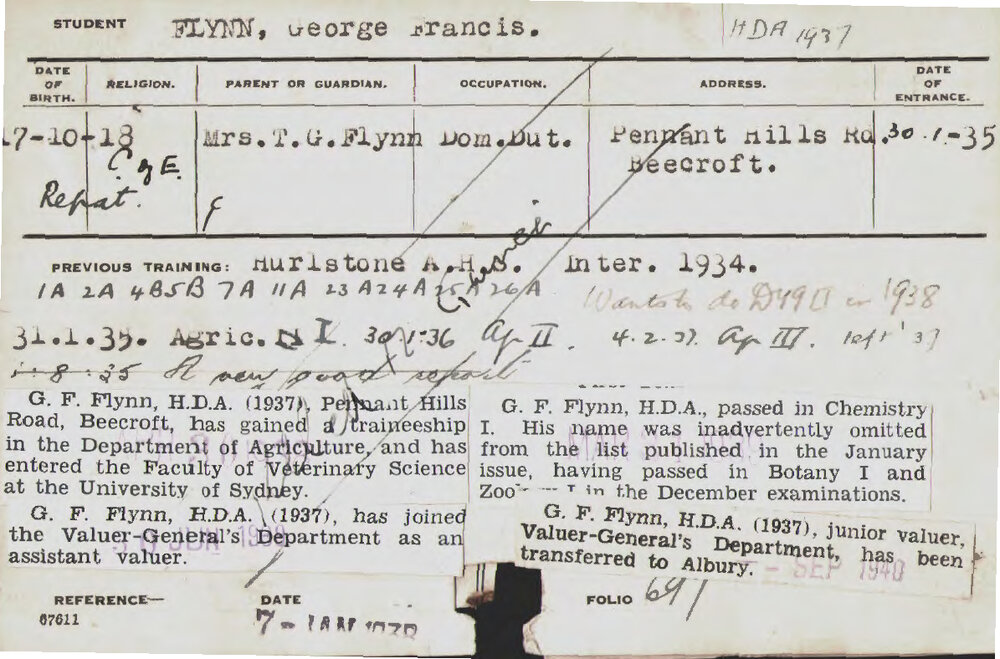 FLYNN, George Francis (Hawkesbury Diploma of Agriculture (HDA) (Honours Class II))