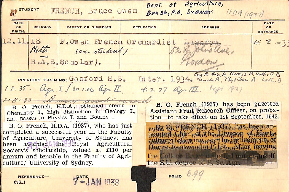 FRENCH, Bruce Owen (Hawkesbury Diploma of Agriculture (HDA) (Honours Class II))