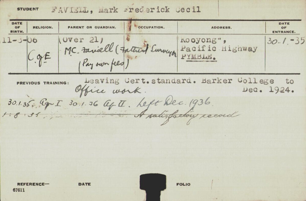 FAVIELL, Mark Frederick Cecil (Hawkesbury Diploma of Agriculture (HDA))