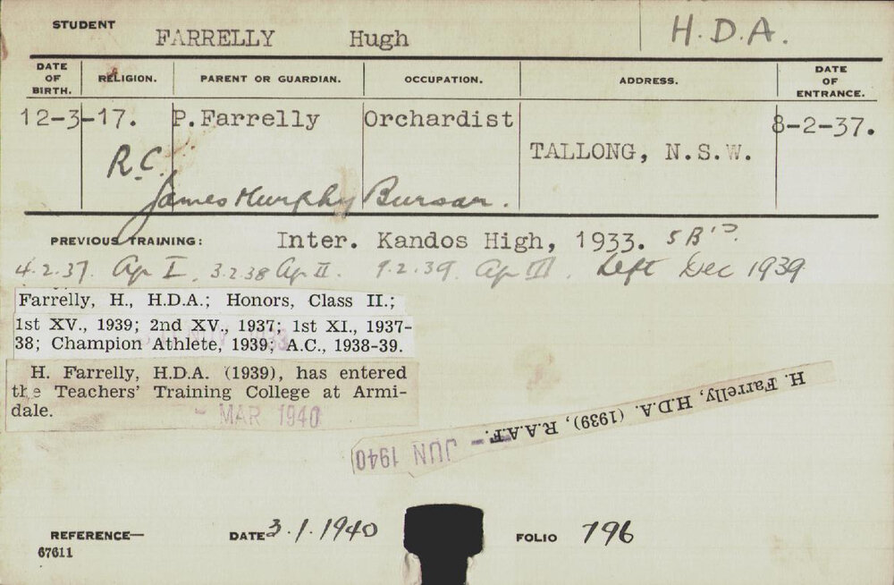 FARRELLY, Hugh (Hawkesbury Diploma of Agriculture (HDA) (Honours Class II))