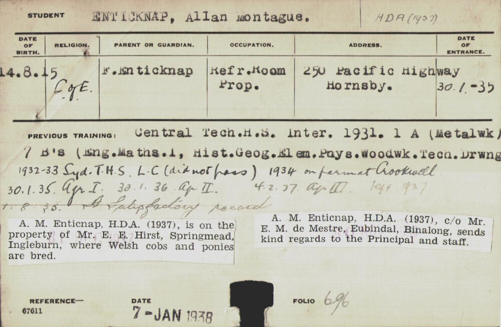 ENTICKNAP, Allan Montague (Hawkesbury Diploma of Agriculture (HDA) (Honours Class II))