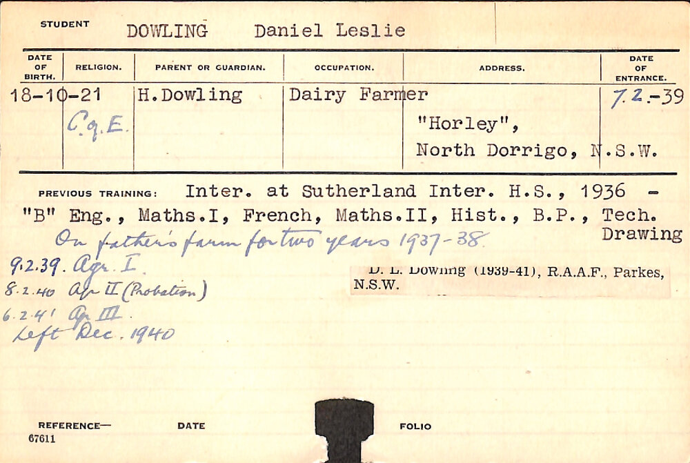 DOWLING, Daniel Leslie (Hawkesbury Diploma of Agriculture (HDA))