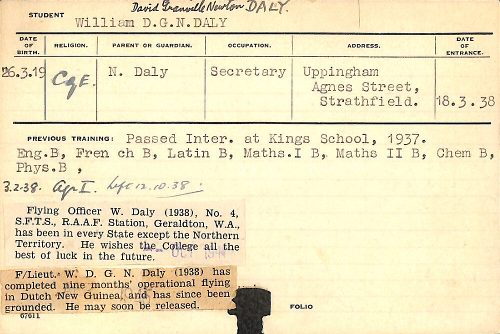DALY, William David Granville Newton (Hawkesbury Diploma of Agriculture (HDA)) (Withdrawn)